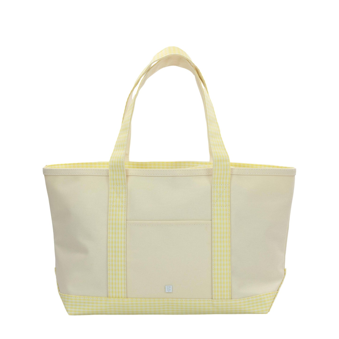 TRVL Design MEDIUM TOTE - COATED CANVAS NATURAL with GINGHAM BUTTERCUP TRIM
