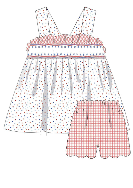 Krewe Kids Jesse Patriotic Dots Smocked Bow Bloomer Set