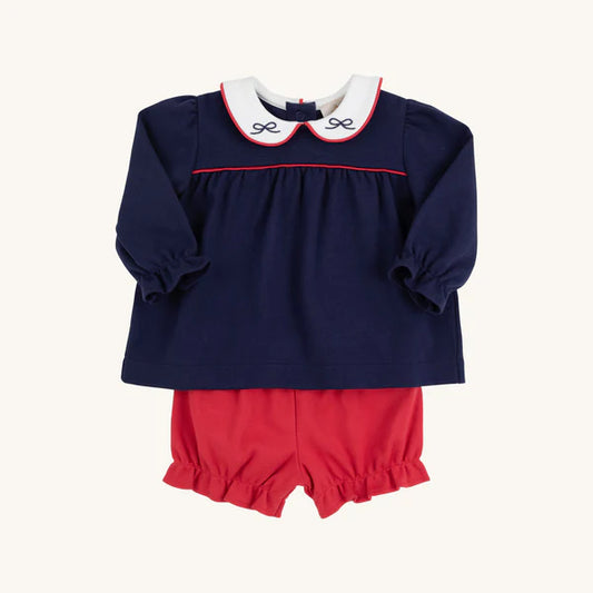 Beaufort Bonnet Bon Air Bloomer Set Nantucket Navy with Richmond Red and Worth Avenue White