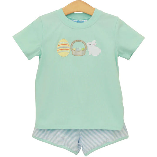Trotter Street Bunnies & Baskets Short Set--Blue