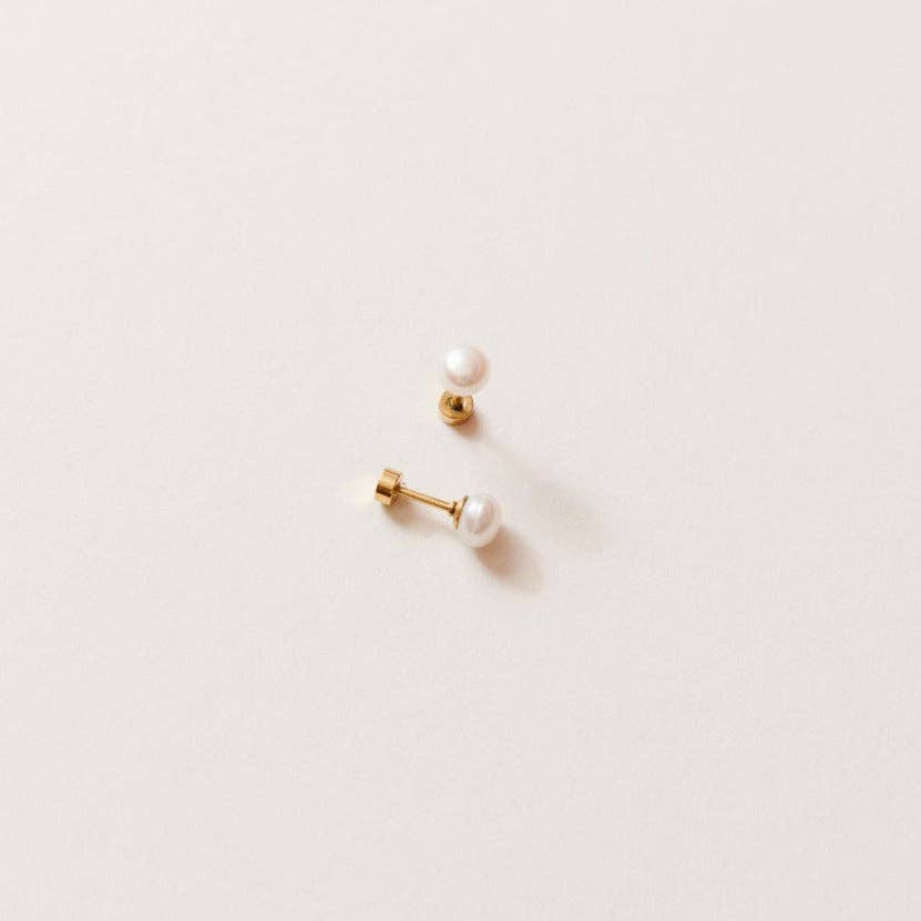 Pip Pop Post Pearl Stud Earrings - Hypoallergenic, Flat Back, Girl Gift
