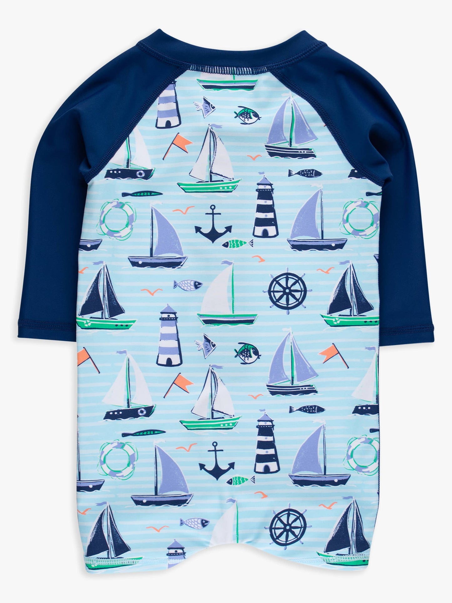 Rufflebutts RuggedButts Baby Boys Blue Sweet Sails Long Sleeve One Piece Rash Guard Swimsuit