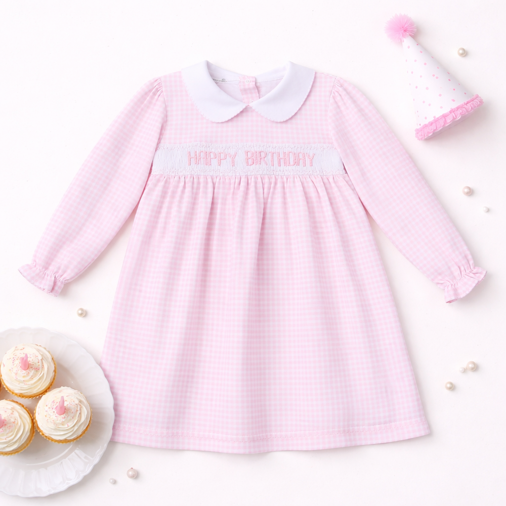 Magnolia Baby Birthday Classics Smocked Long Sleeve Dress - Pink