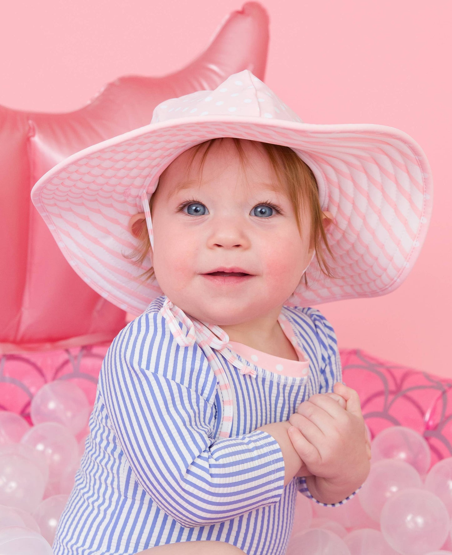 Rufflebutts Girls Pink Polka Dot Swim Hat