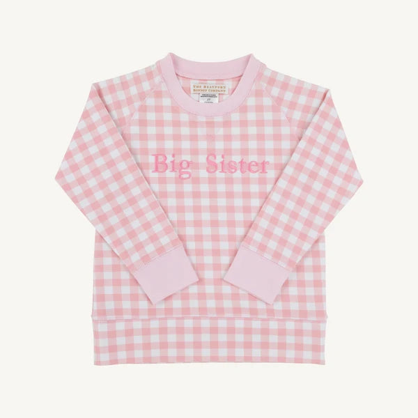 Beaufort Bonnet Cassidy Comfy Crewneck Big Sister--Palm Beach Pink Gingham