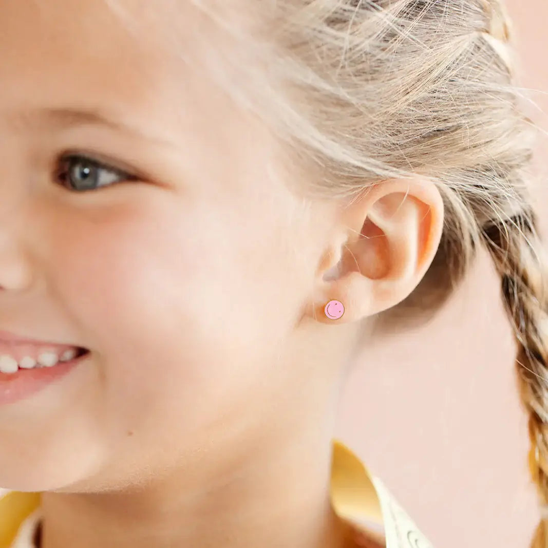 Pip Pop Post Smile Stud Earrings - Hypoallergenic, Flat Back, Girl Gift