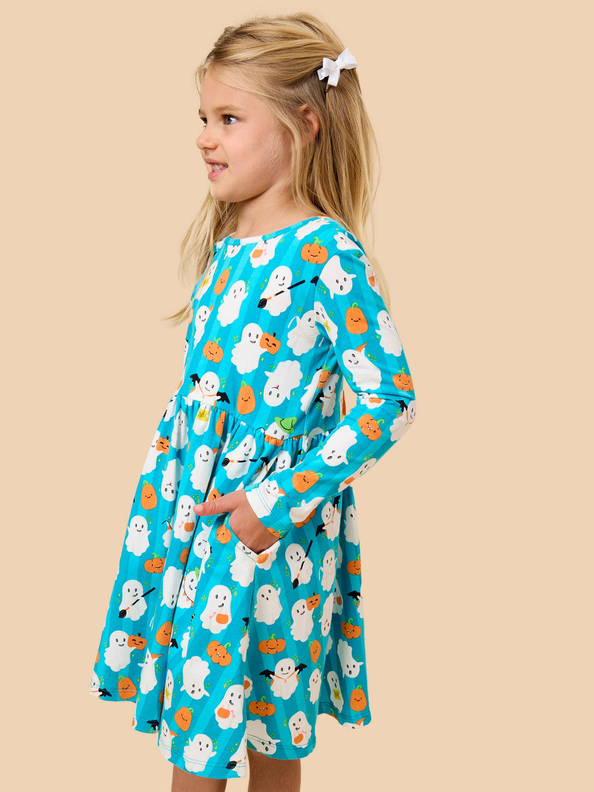 Rufflebutts Halloween Boo Bash Knit Long Sleeve Twirl Dress