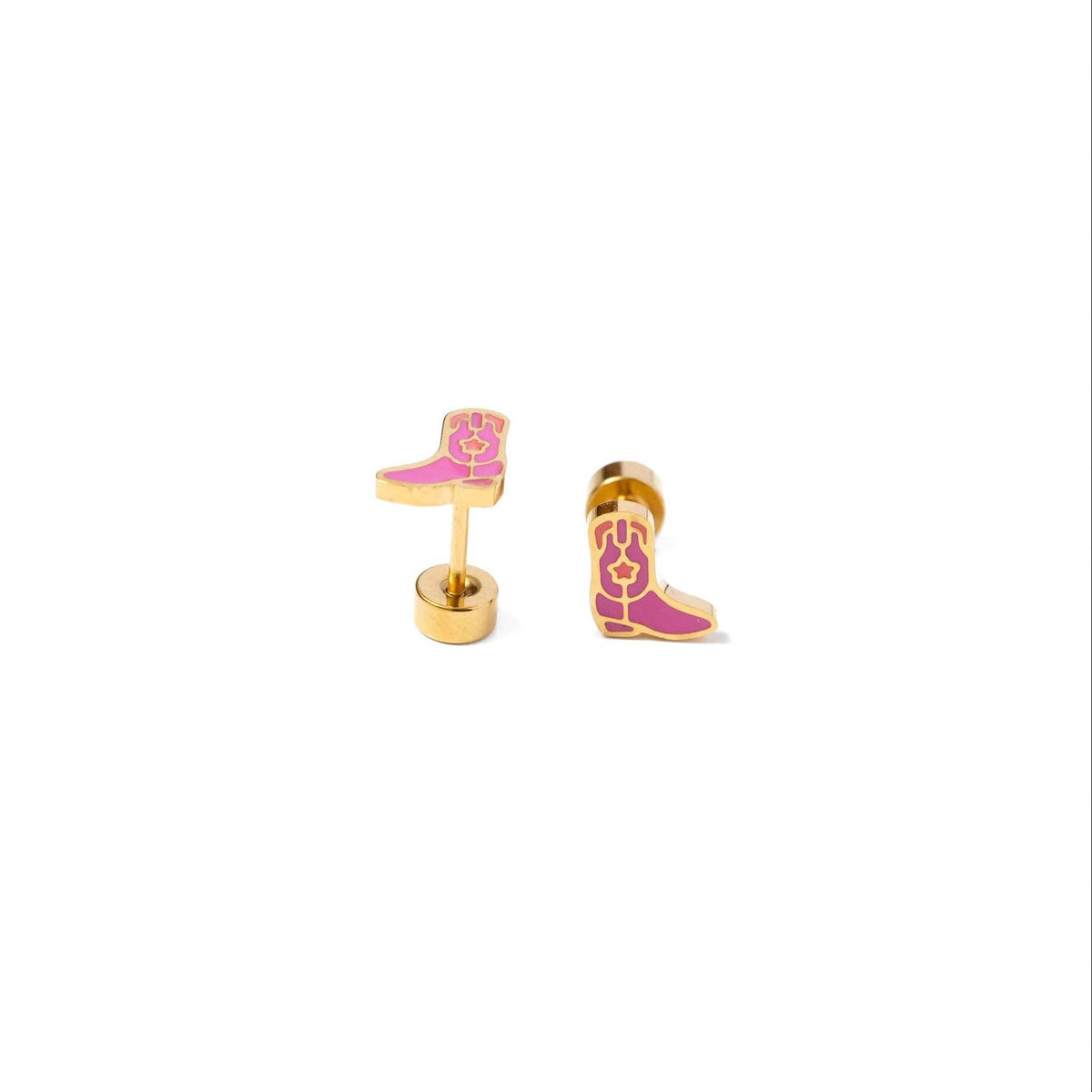Pip Pop Post Cowboy Boot Stud Earrings - Hypoallergenic, Flat Back, Girl