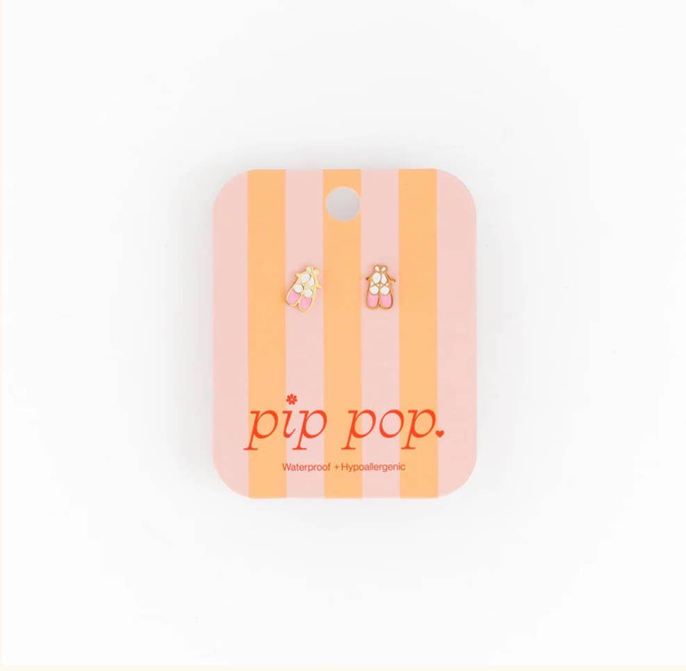Pip Pop Post Ballet Slipper  Stud Earrings - Hypoallergenic, Flat Back