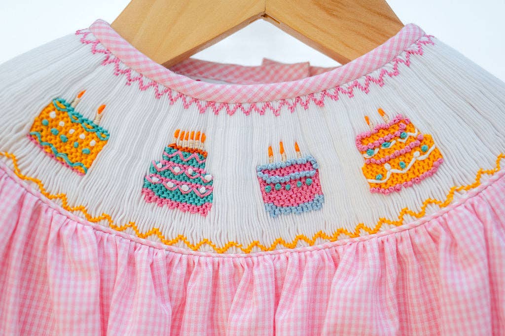 Ruth and Ralph Pink Birthday Cakes Smocked Helen Dress