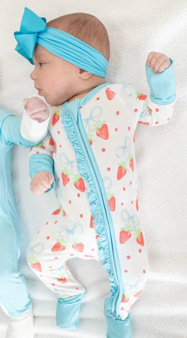 Sweet Bay Clothing Strawberry and Bow Zipper Onesie