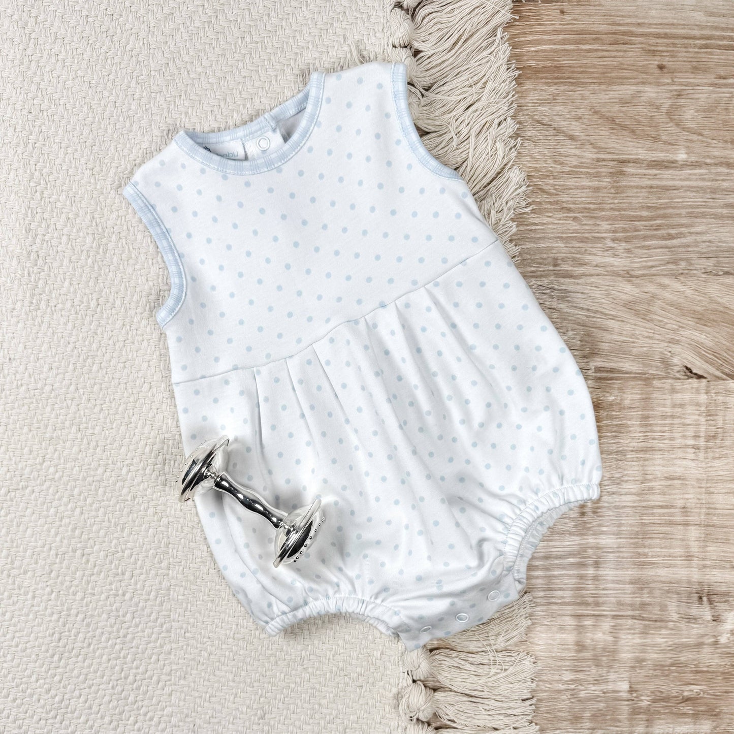 Magnolia Baby Gingham Dots Sleeveless Bubble in Light Blue
