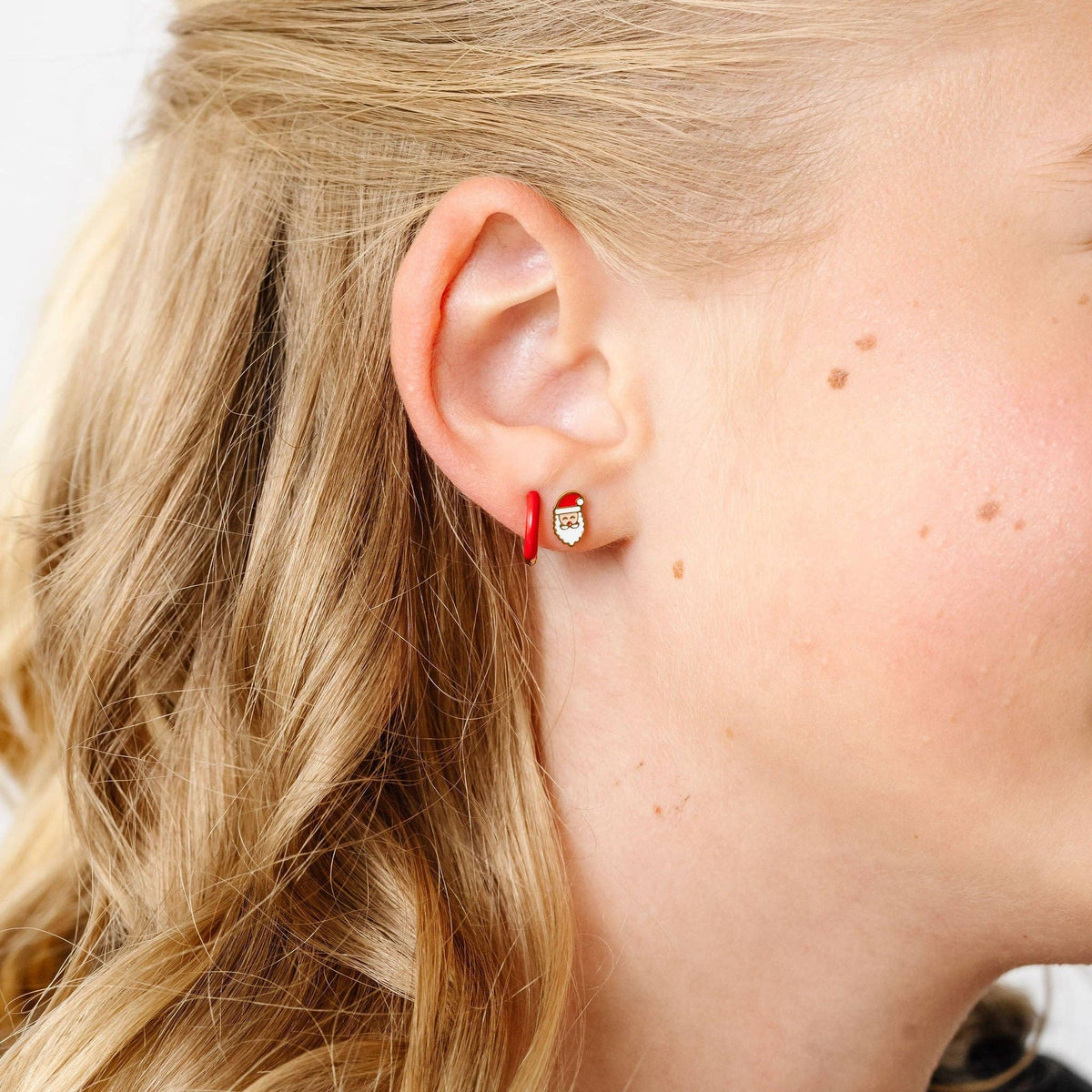Pip Pop Post Santa Stud Earrings - Hypoallergenic, Flat Back, Girl Gift