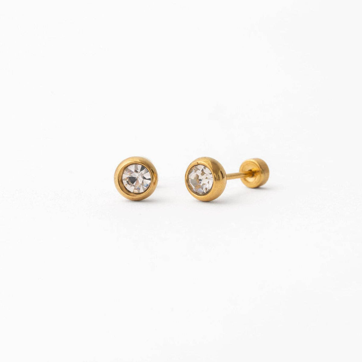 Pip Pop Post Round Diamond Long Post Stud - Hypoallergenic, Flat Back