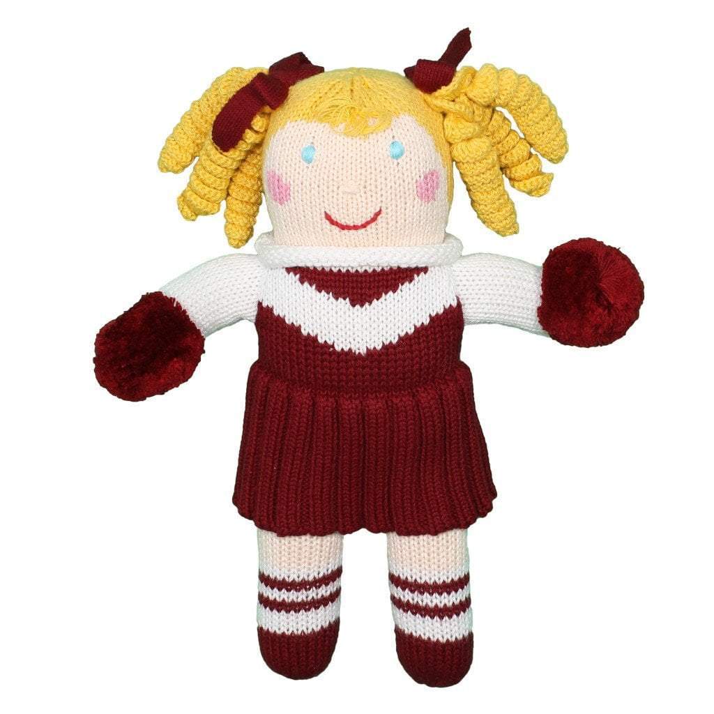Zubels Cheerleader Maroon/White Knit Doll 12"