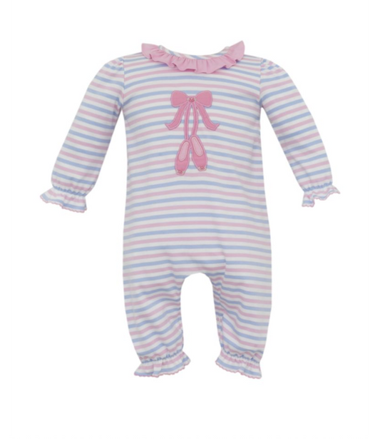 Claire and Charlie Ballet Pink and Blue Striped Longall/Romper