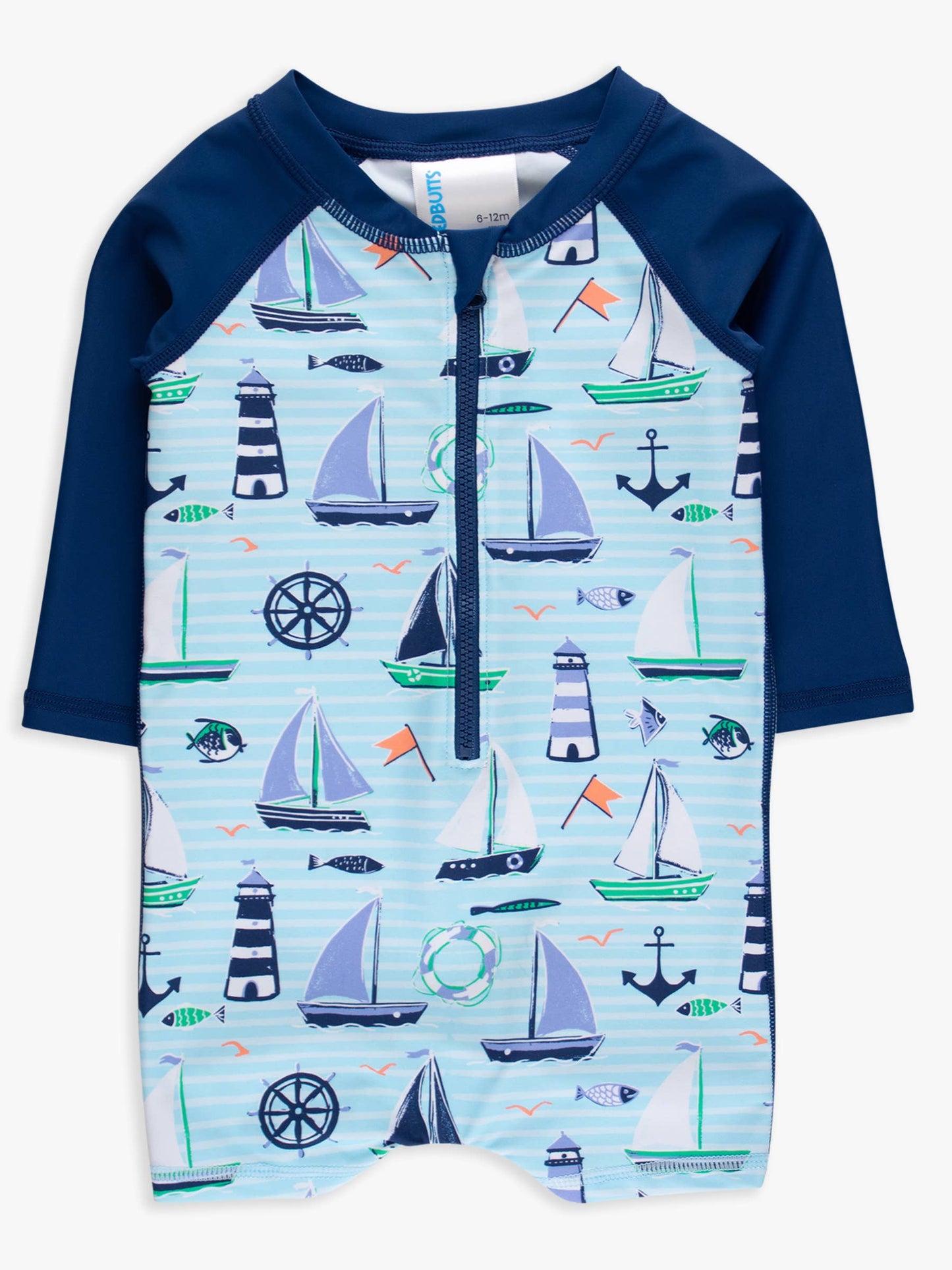 Rufflebutts RuggedButts Baby Boys Blue Sweet Sails Long Sleeve One Piece Rash Guard Swimsuit