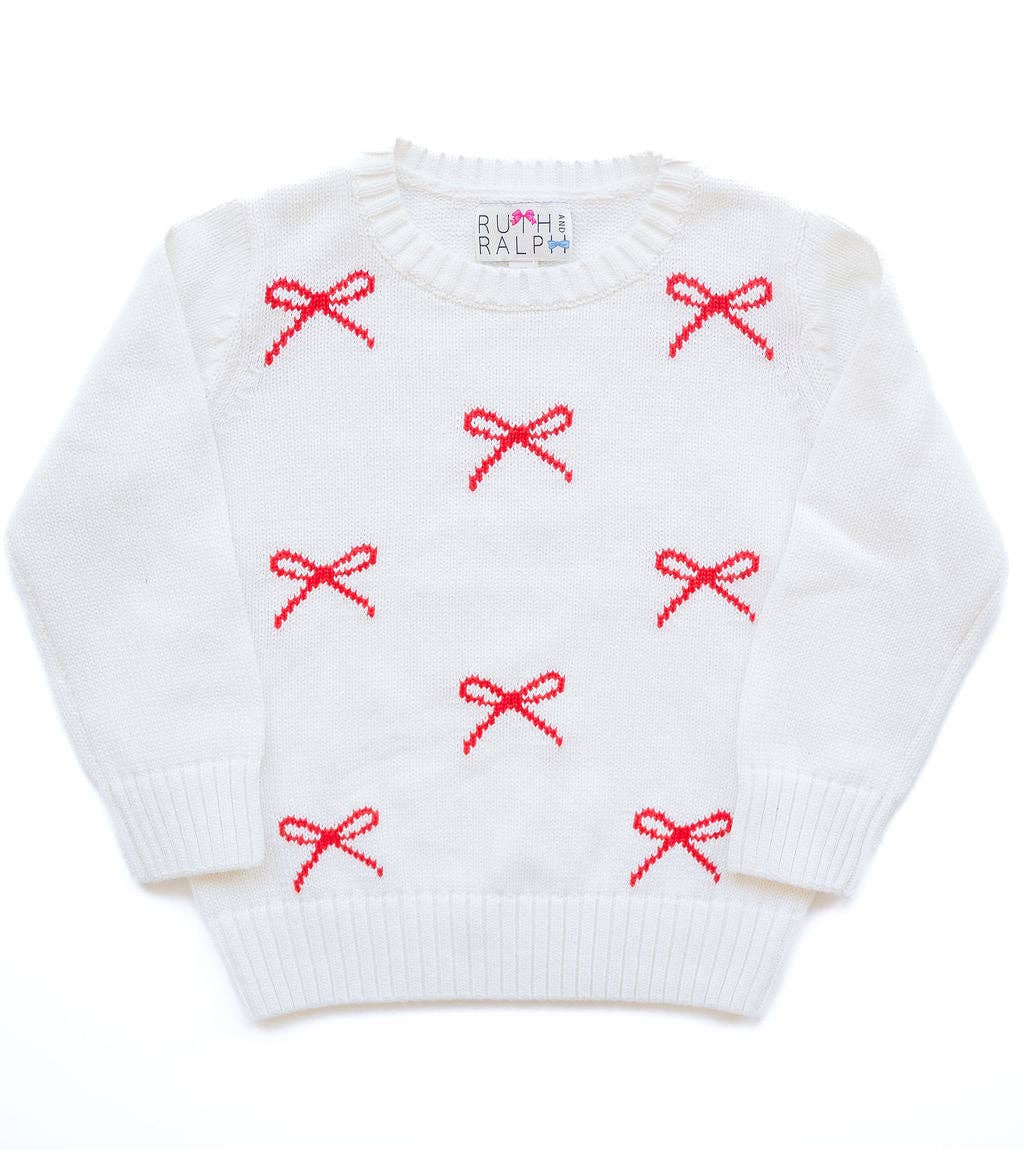 Ruth and Ralph Red and White Bows Sarah Sweater