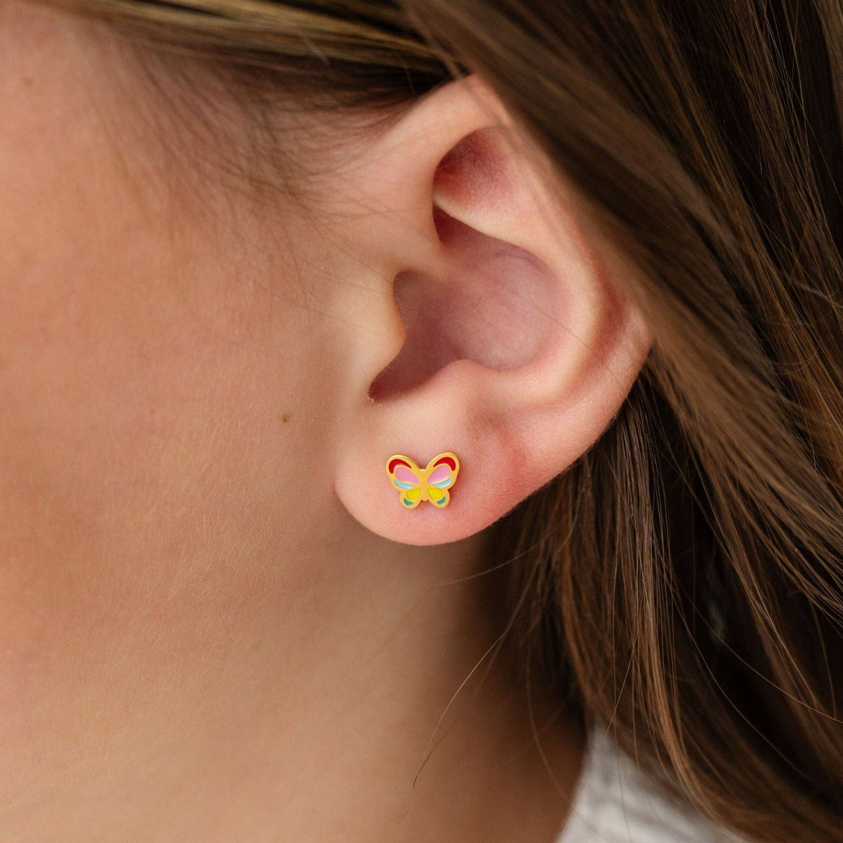 Pip Pop Post Colorful Butterfly Stud - Hypoallergenic, Flat Back, Girl