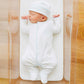 Magnolia Baby Solid Essentials White Footie  with Light Blue Trim