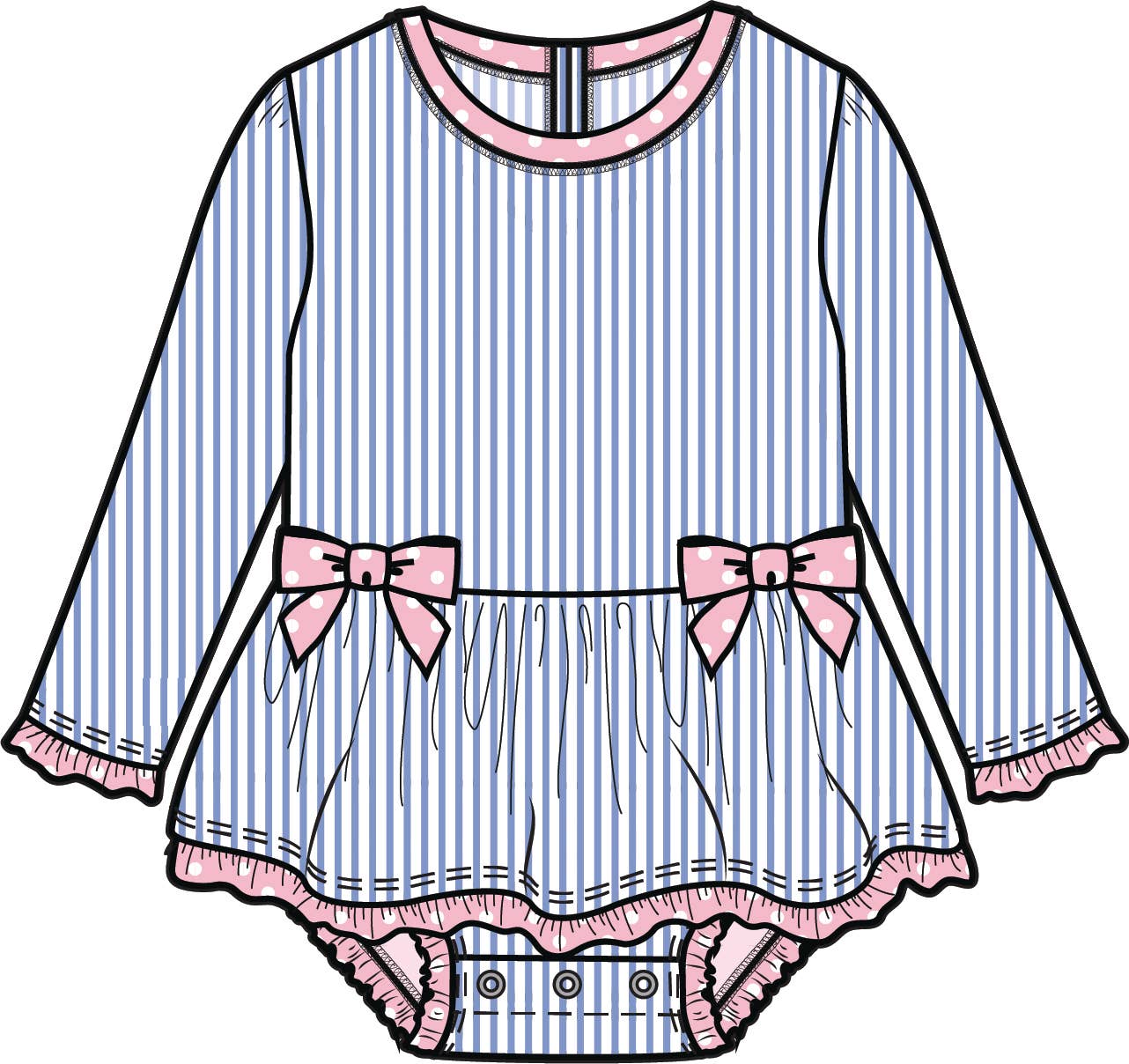 Rufflebutts Baby Girls Periwinkle Blue Seersucker Long Sleeve One Piece Bow Peplum Rash Guard Swimsuit with Signature Rear Ruffles