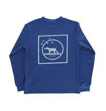Bailey Boys L/S Performance Logo Tee, Camo Dog on Denim