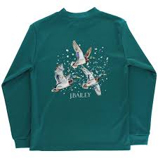 Bailey Boys L/S Performance Logo Tee, Ducks on Teal