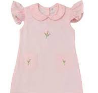 LuLu BeBe Ruby Pink Flutter Sleeve Embroidered Dress with Pockets