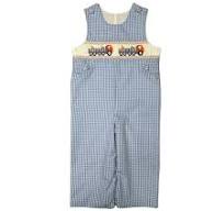Delaney Boys Blue Gingham Smocked Pumpkin Truck Long Jon Jon