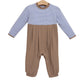 Trotter Street Preston Romper--Dusty Blue Stripe/Brown