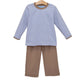 Trotter Street Miller Pant Set--Dusty Blue Stripe/Brown
