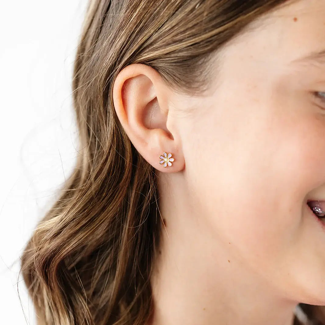 Pip Pop Post Daisy Stud Earrings - Hypoallergenic, Flat Back, Girl Gift