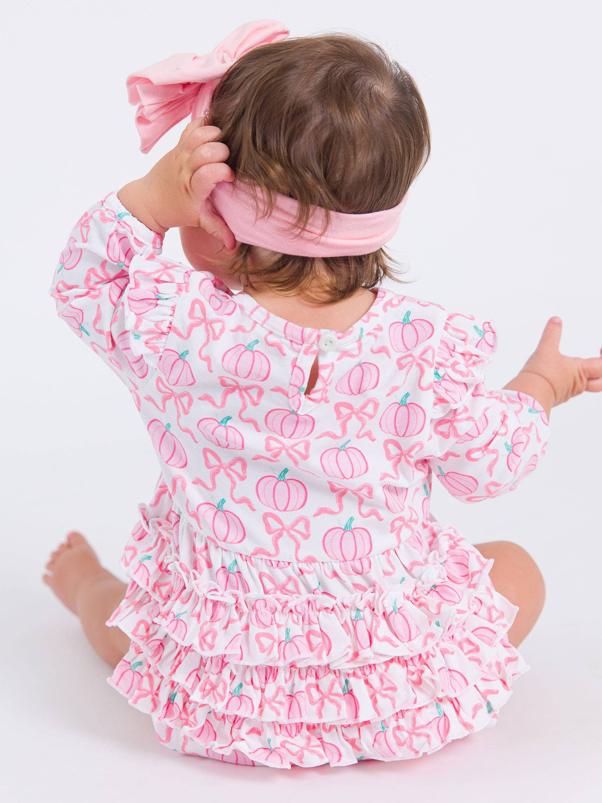 Rufflebutts Fairytale Pumpkins Knit Long Sleeve Flutter Bubble Romper