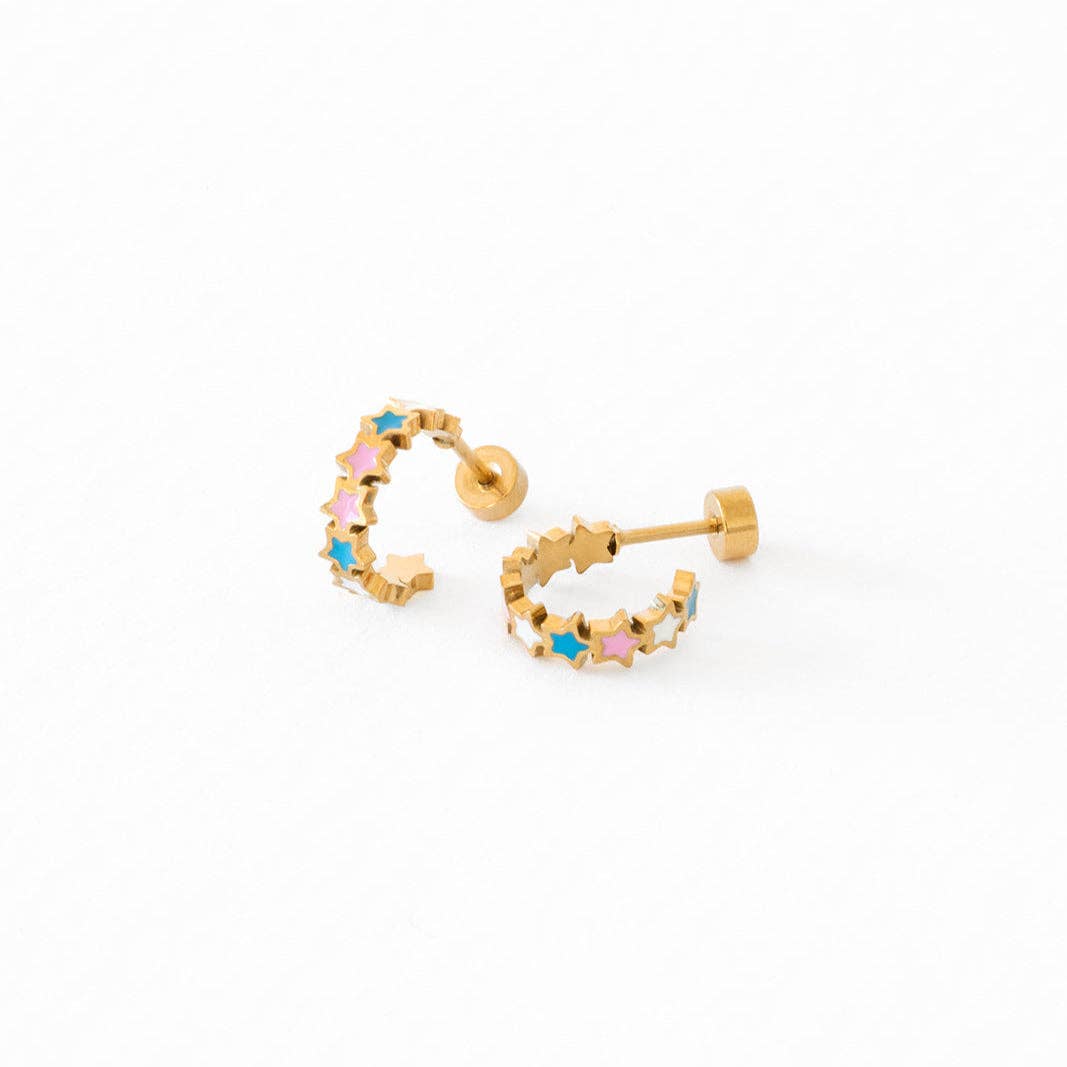 Pip Pop Post Star Huggie Stud Earrings - Hypoallergenic, Flat Back, Girl
