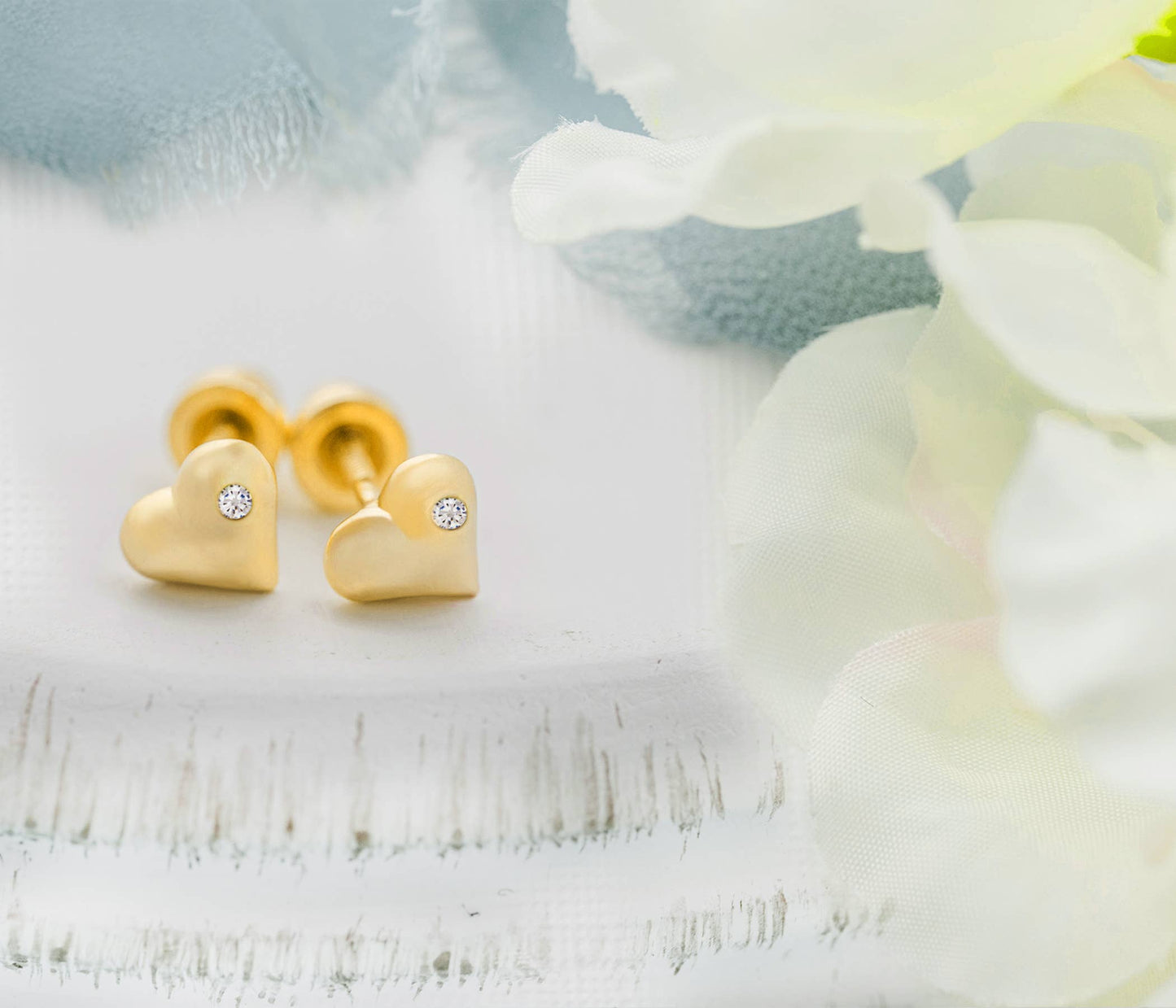 Kids 14K Gold Puff Heart Earrings