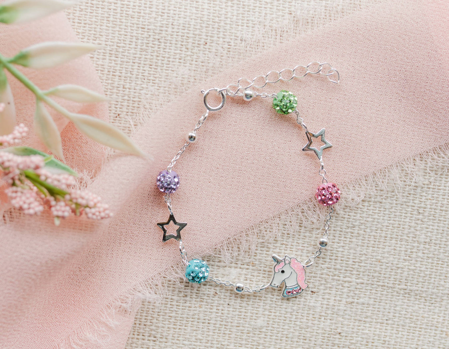 Sterling Silver Rainbow Unicorn Bracelet for Kids (Stardust)