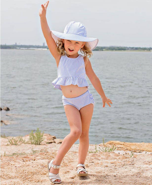 Rufflebutts Girls Periwinkle Blue Seersucker Swim Hat