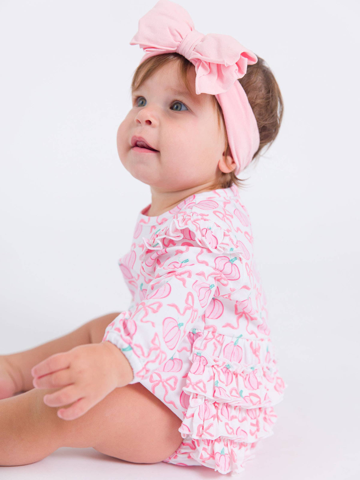 Rufflebutts Fairytale Pumpkins Knit Long Sleeve Flutter Bubble Romper
