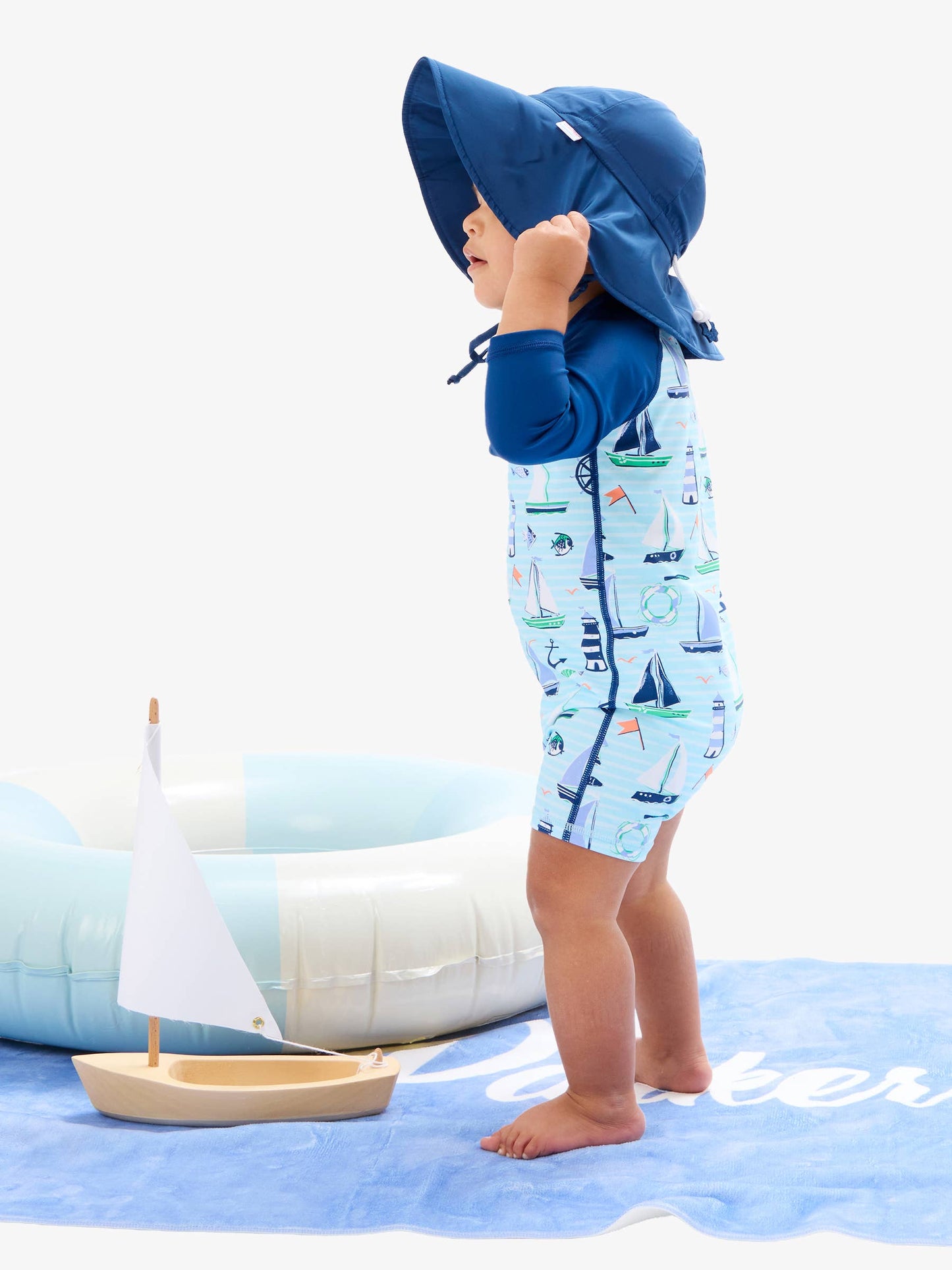 Rufflebutts RuggedButts Baby Boys Blue Sweet Sails Long Sleeve One Piece Rash Guard Swimsuit