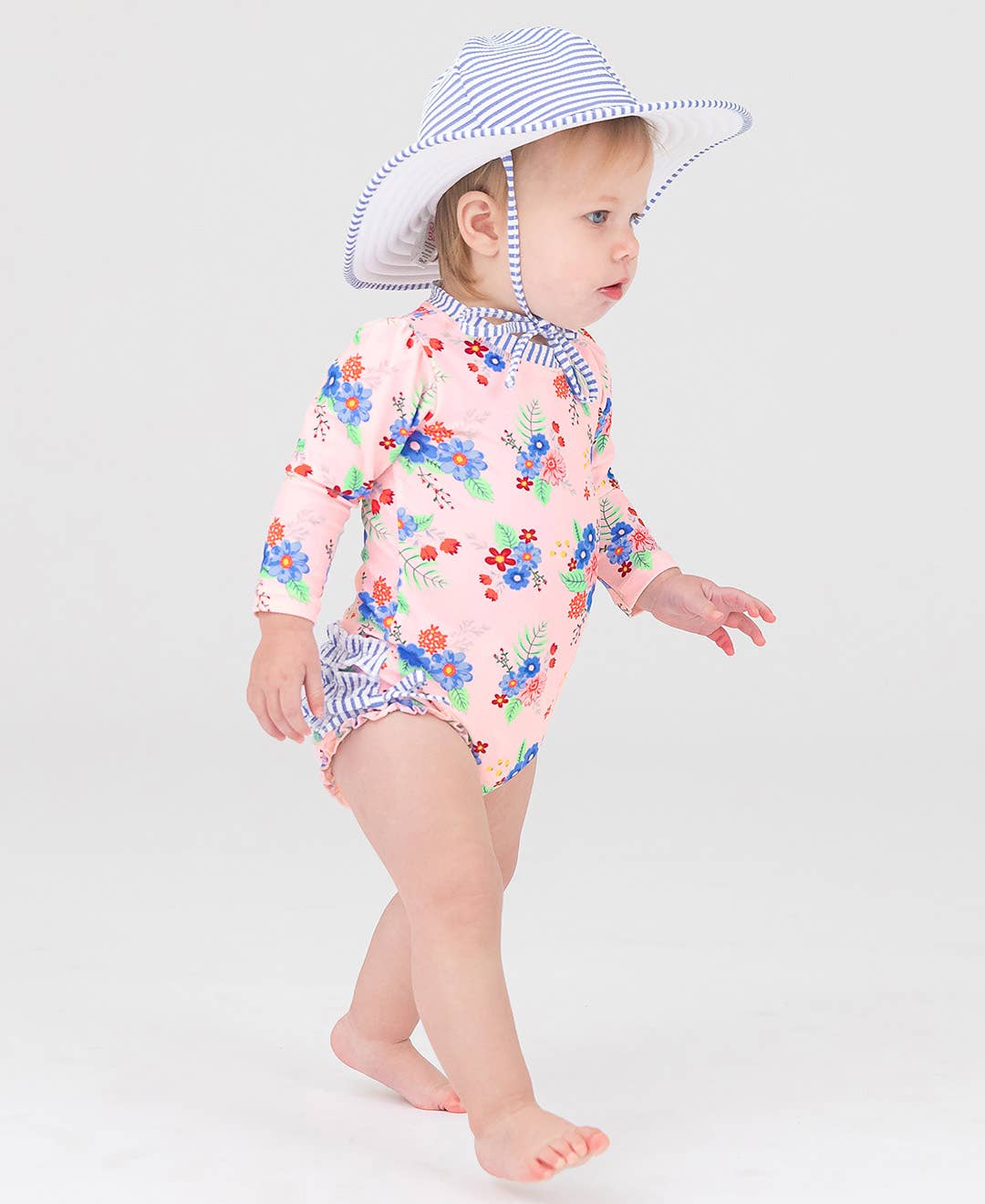 Rufflebutts Girls Periwinkle Blue Seersucker Swim Hat