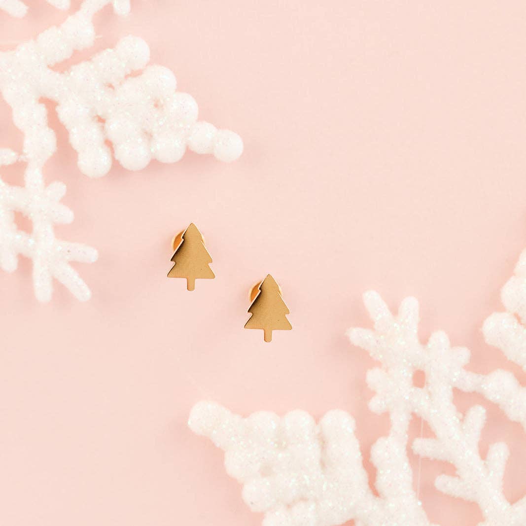 Pip Pop Post Christmas Tree Stud Earrings - Hypoallergenic, Flat Back,