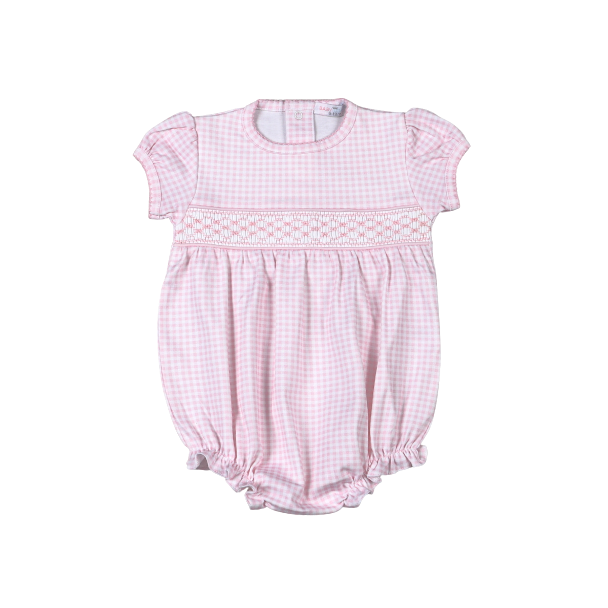 PGG-130 Pink gingham clsssic Pima Hand Smocked Bubble