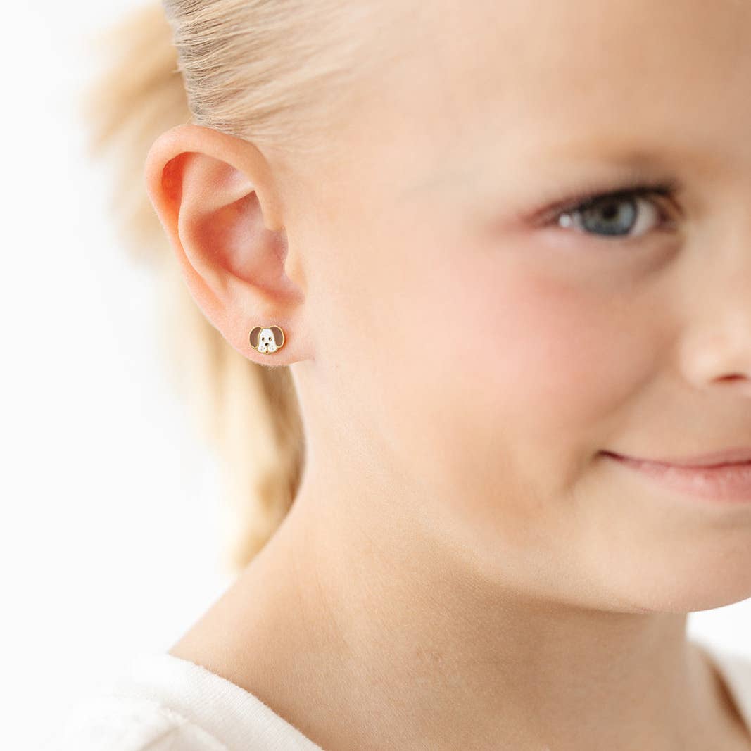 Pip Pop Post Dog Stud Earrings - Hypoallergenic, Flat Back, Girl Gift