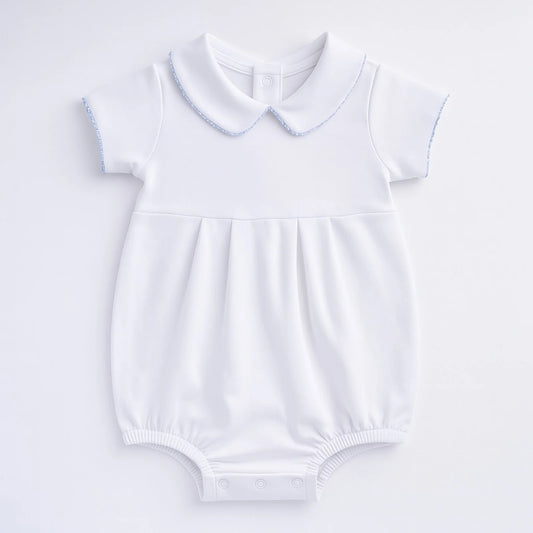 Magnolia Baby Essentials Solid Collared Bubble - White Blue
