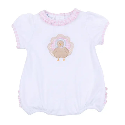 Magnolia Baby Pilgrim Pals Applique Ruffle Short Sleeve Bubble Pink
