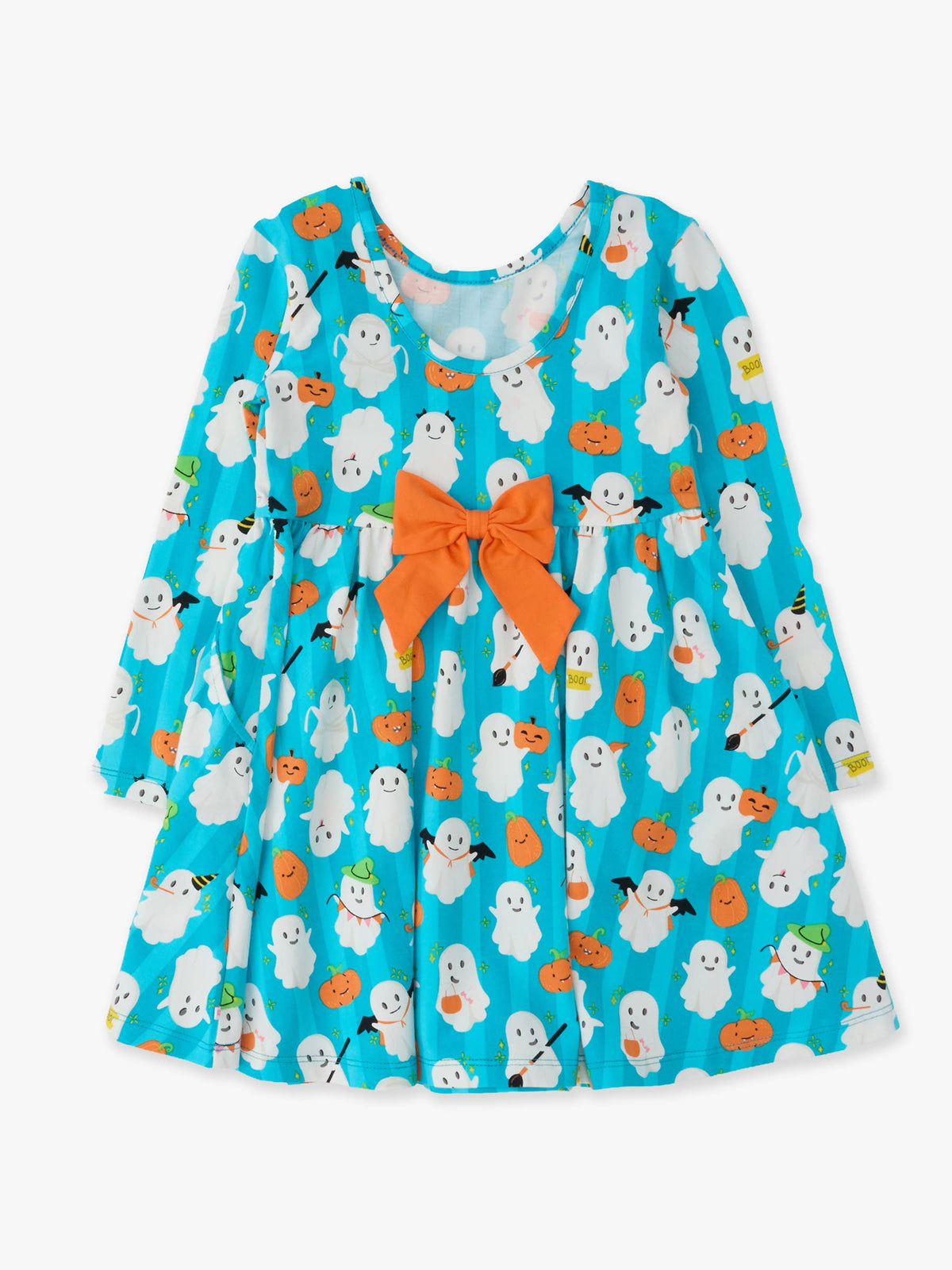 Rufflebutts Halloween Boo Bash Knit Long Sleeve Twirl Dress