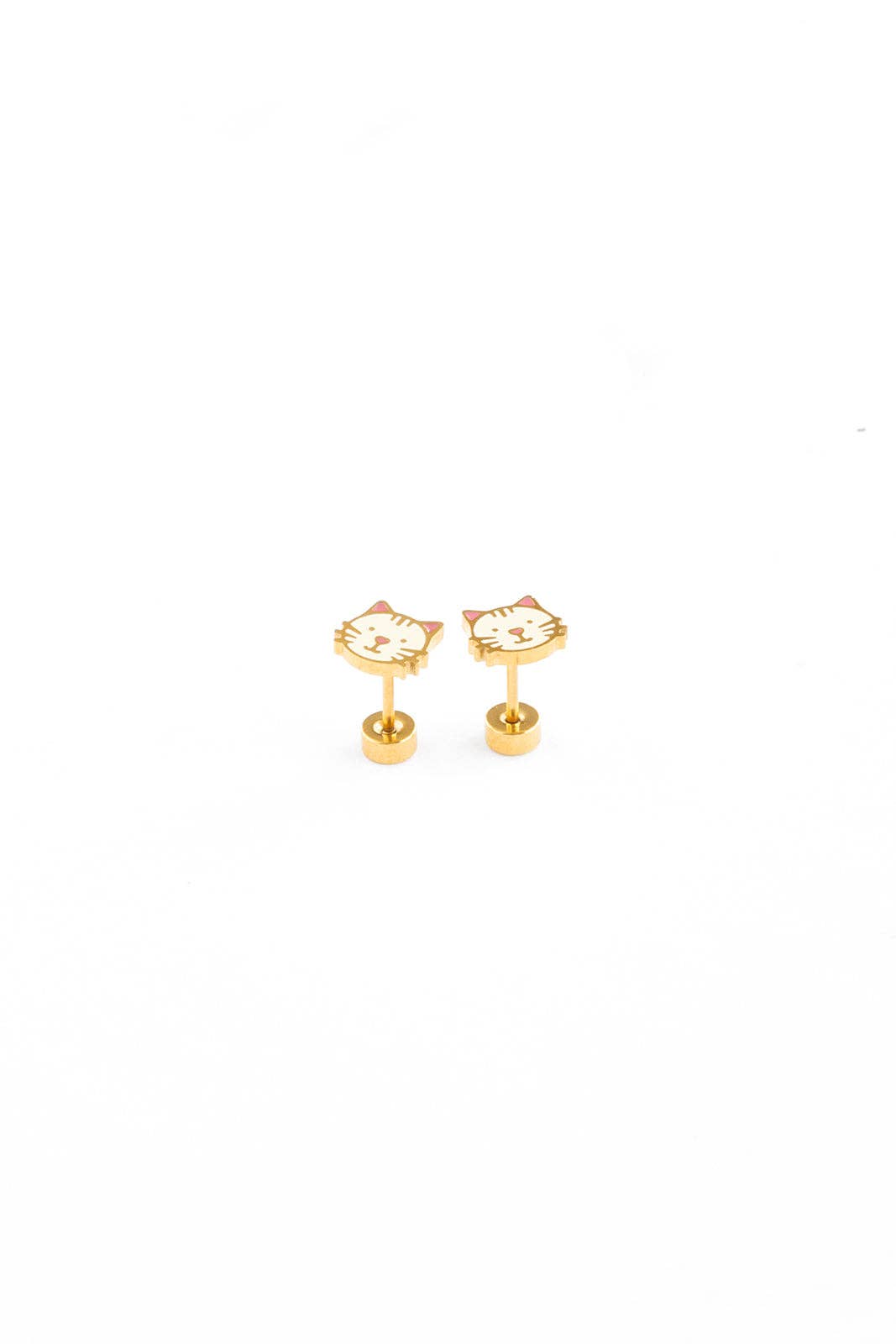 Pip Pop Post Cat Stud Earrings - Hypoallergenic, Flat Back, Girl Gift