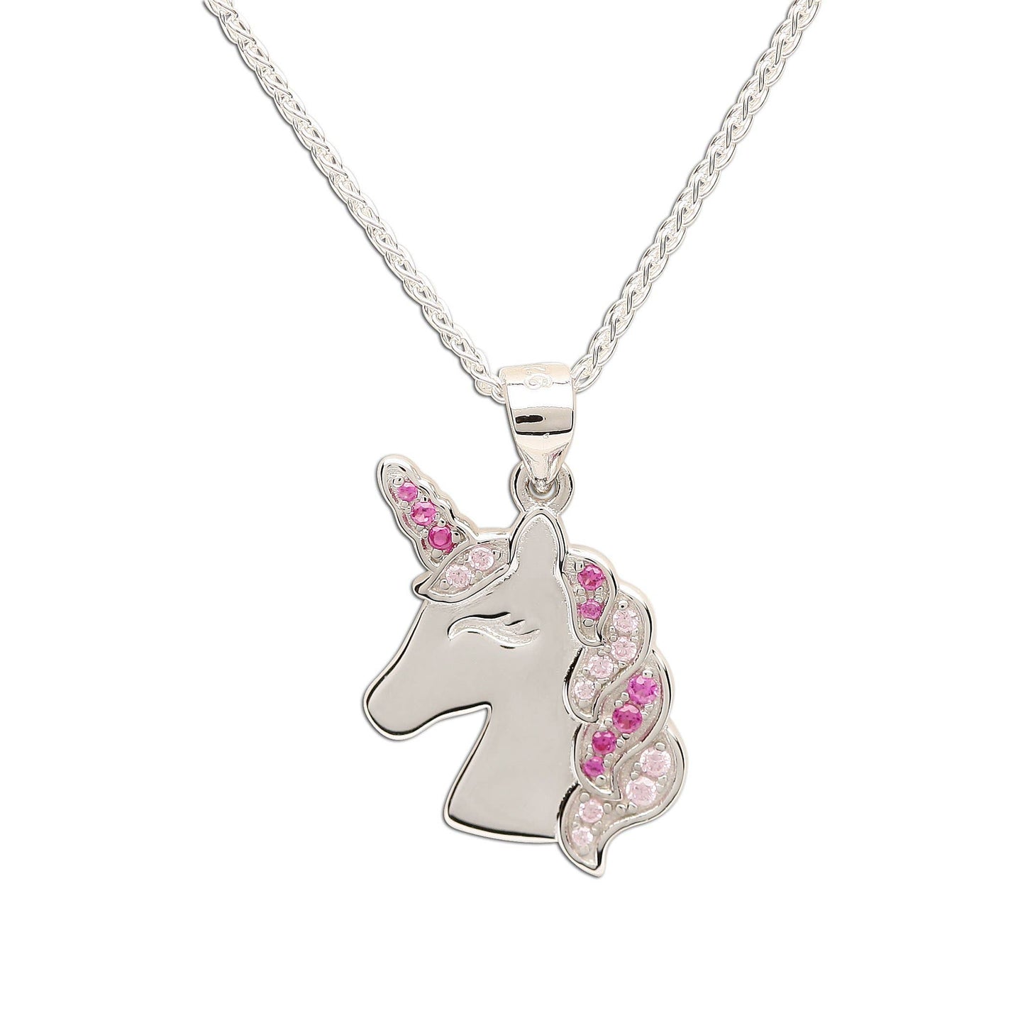 Sterling Silver Girls Pink Unicorn Necklace for Kids