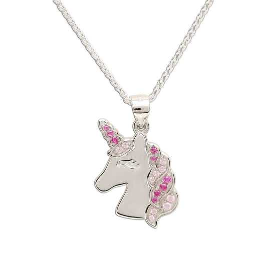 Sterling Silver Girls Pink Unicorn Necklace for Kids