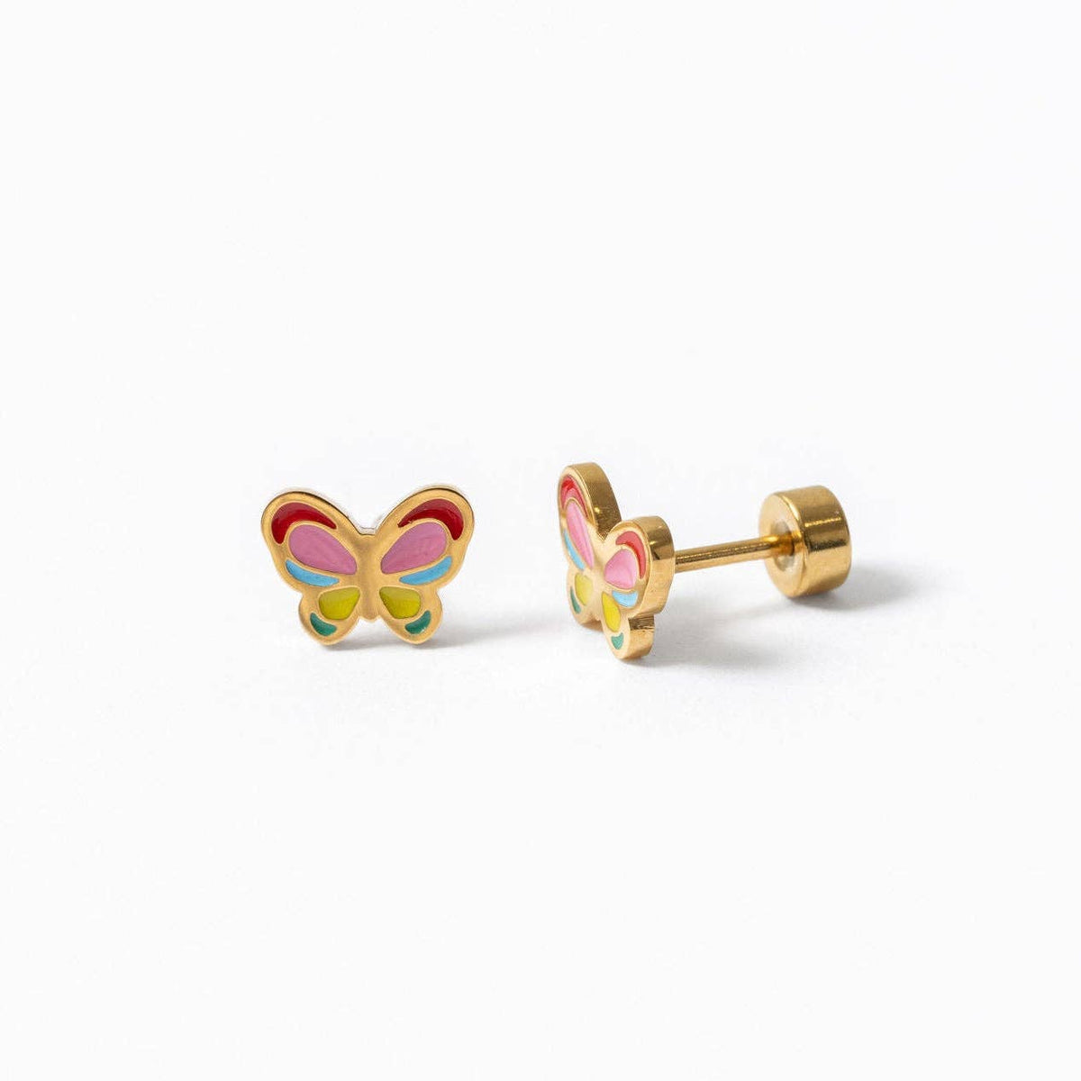 Pip Pop Post Colorful Butterfly Stud - Hypoallergenic, Flat Back, Girl